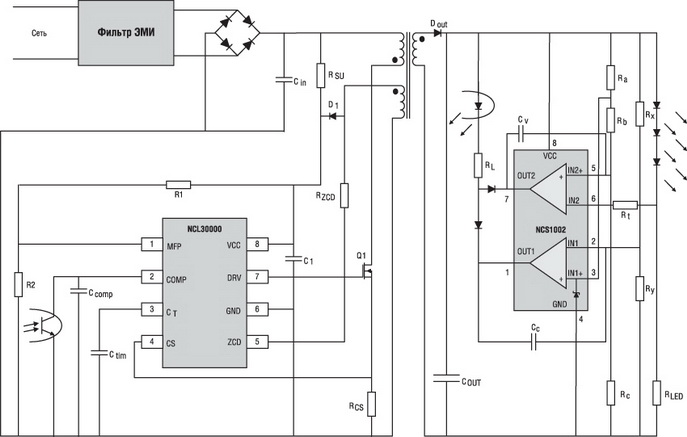 ��������� ����� Flyback-��������������� �� ������ ����������� NCL30000