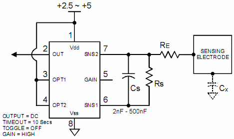 Схема включения QT11x - QTouch-датчика близости и прикосновения